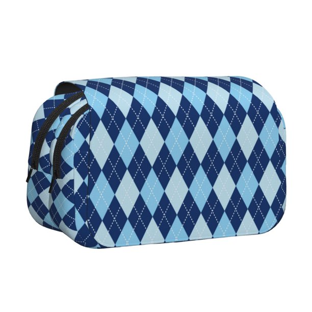 Disketp Blue Squares Estuche de Lápices de Doble Capa con Tapa Abatible y Cremallera, Organizador Escolar para Adolescentes y Adultos