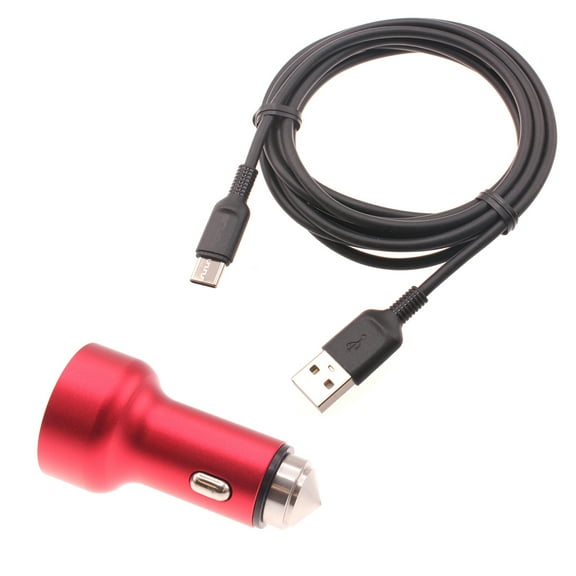 24W Fast Car Charger for TCL 20S, 20 SE, 10 5G UW, Pro 5G Phones - 2-Port 6ft USB-C Cable DC Socket Power Adapter