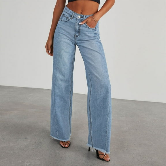 Valueadd Straight Leg Jeans For Women High Waisted Wide Leg Loose Microelastic Denim Pants