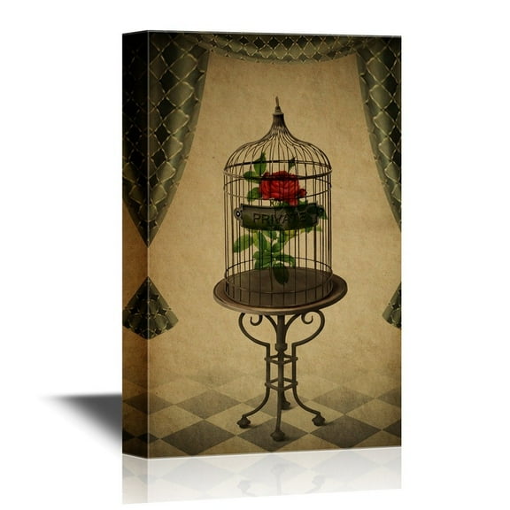 wall26 - Retro Style Canvas Wall Art - Rose in The Cage - Vintage Style Giclee Print Gallery Wrap Modern Home Art | Ready to Hang - 32x48 inches