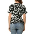 thumbnail image 4 of INSPIRE CHIC Women's Tops Floral V Neck Short Sleeves Round Hem Ruffle Peplum Blouse XL Black-White, 4 of 7