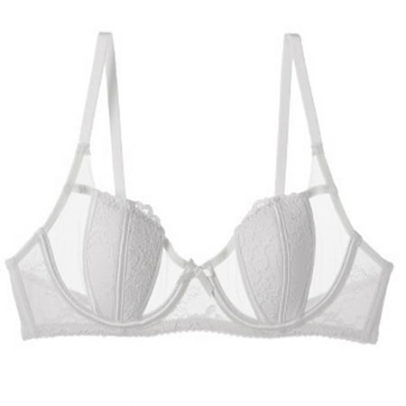 Fadeal Lace Balconette Bra Rench Ultra Thin Cup Lace Bra Soft Ring Gathered Bra Set Soft and Skin Friendly Comfortable To The Body. Unlined Bras for Women White 36