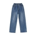 thumbnail image 4 of LZHGirlshop Girl's Elastic High Waist Straight Leg Button Jeans Pants Streetwear Casual Solid Color Denim Pants with Pocket,Blue2,6-7T, 4 of 8
