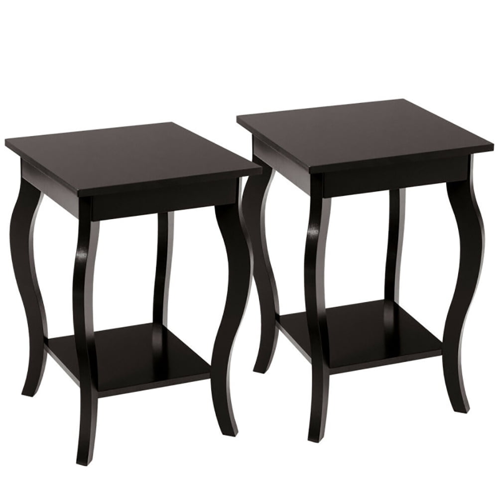 Demi Bonn Set of 2 End Side Table, Square Nightstand, Sofa Table Night Stand with Shelf, for Living Room, Bedroom, Brown