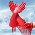 thumbnail image 2 of AWZXDE Women's Long Opera Pageant Gloves 1920s Tassel Design Elbow Length for Masquerade Weddings and Formal Events Red,One Size, 2 of 5