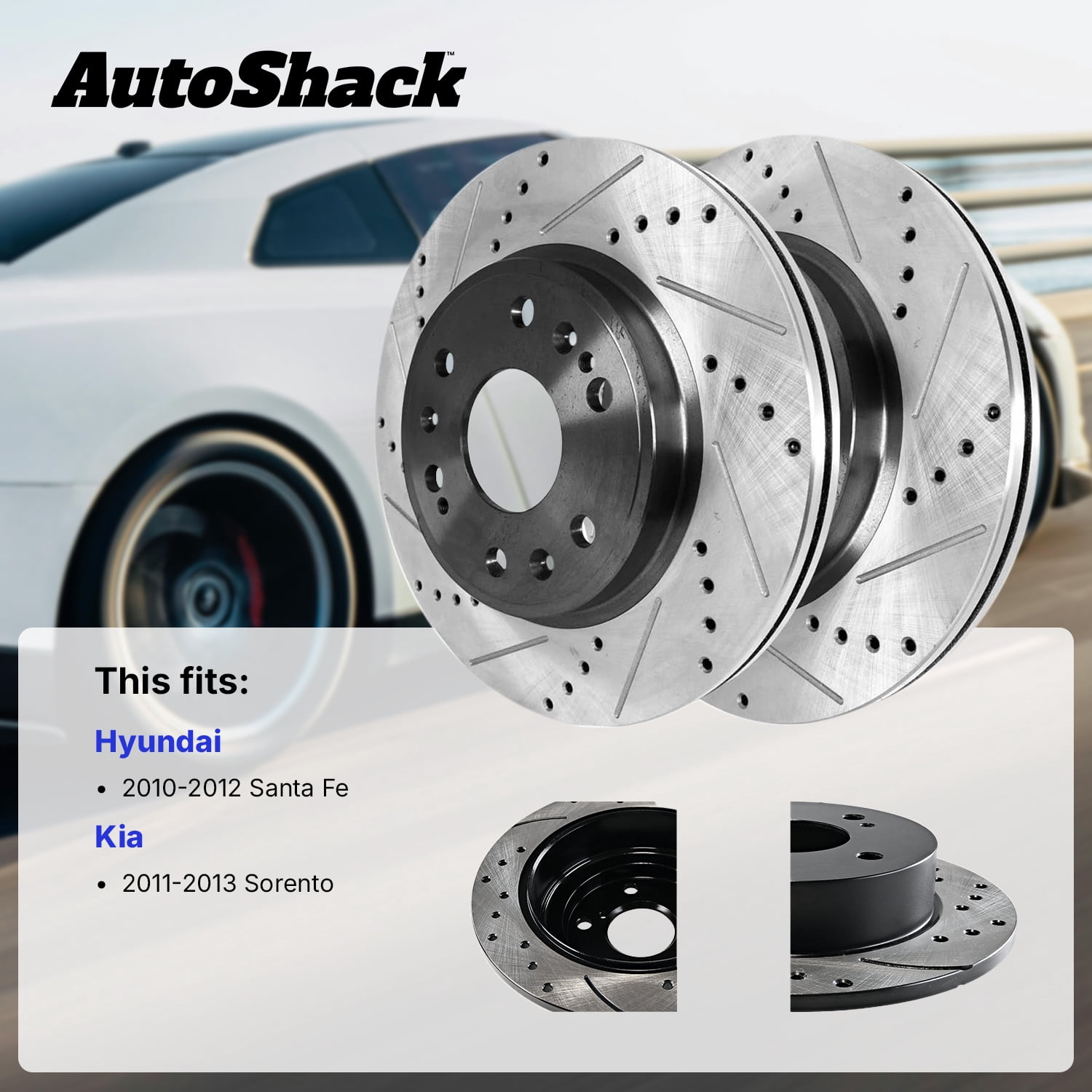 AutoShack Front & Rear Brake Rotors for Kia & Hyundai, Sorento 2011-2013 Santa Fe 2010-2012, AWD FWD L4 2.4L V6 3.5L - E-Coated Drilled & Slotted - ShadowGuard