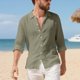 thumbnail image 5 of Seeotter Button Down Linen Shirts for Men Casual Long Sleeve Regular Fit Cotton Beach Shirts with Pocket, 5 of 7