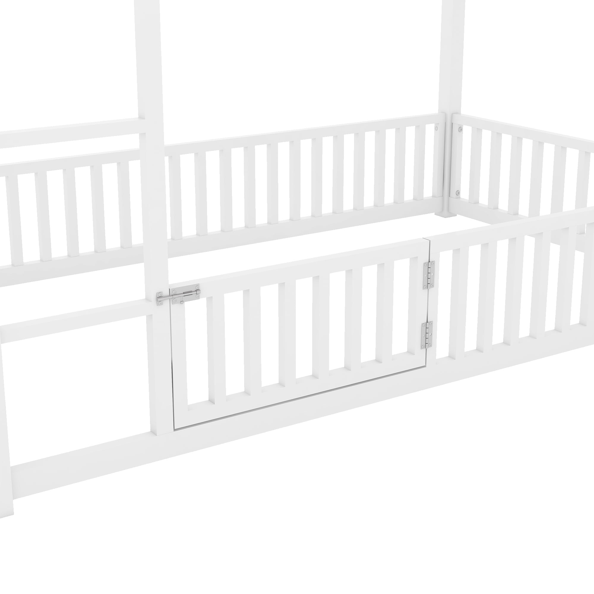 Aukfa Twin-over-Twin Bunk Bed with Fence and Door, Metal House Bed Frame for Kids Toddy, White
