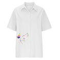 thumbnail image 4 of Mefallenssiah Femmes Imprimer Manches Courtes Bouton en Vrac Col Rabattu Chemise Blouse Solide tops, 4 of 8