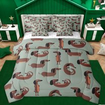 Homewish Kawaii Dachshund Child Twin Bedding Sets 7-Piece, Cute Dog Animal Bedding Comforter Set, Funny Dalmatian Lover Sheet Sets, Super Cozy Room Decor