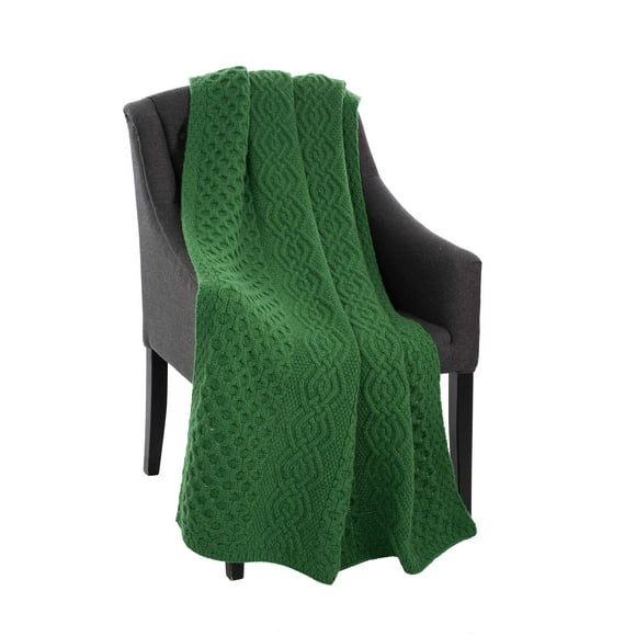 SAOL Motifs en Nid d'Abeilles et Tricot Torsadé 100 % Laine Mérinos Irlandaise Aran Jeté/couverture 60 x 40 Pouces (Vert)