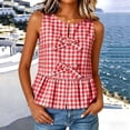 thumbnail image 6 of ZVNAΖH Women's Gingham Check Sleeveless Peplum Top, Crew Neck Bow Front Casual Blouse, S-2XL, 6 of 8