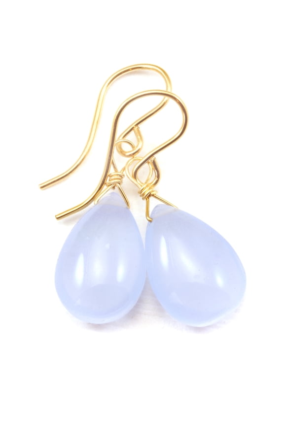 Chalcedony Earrings Soft Blue Gray Grey Smooth Cut Pear Shape Teardrop 14k Yellow Gold Filled Spyglass Designs