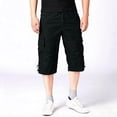 thumbnail image 2 of Men Cargo Shorts Casual Outdoor Hiking Twill Elastic 3/4 Capri Pants Casual Below Knee Shorts with Multi Pockets Black L, 2 of 6
