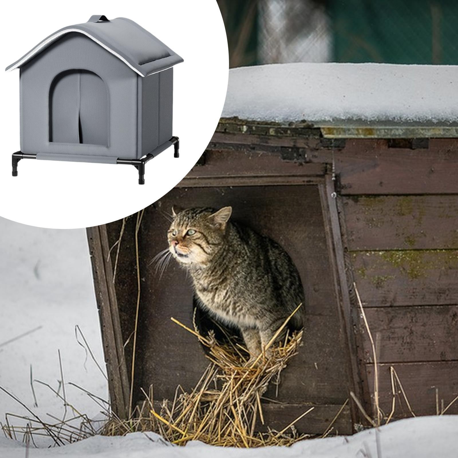 EHJRE Outdoor Cat House Insulated Shelter Waterproof Windproof Oxford Cloth Enclosure Portable Protection Suitable for Garage Garden Porch Community Barn XL