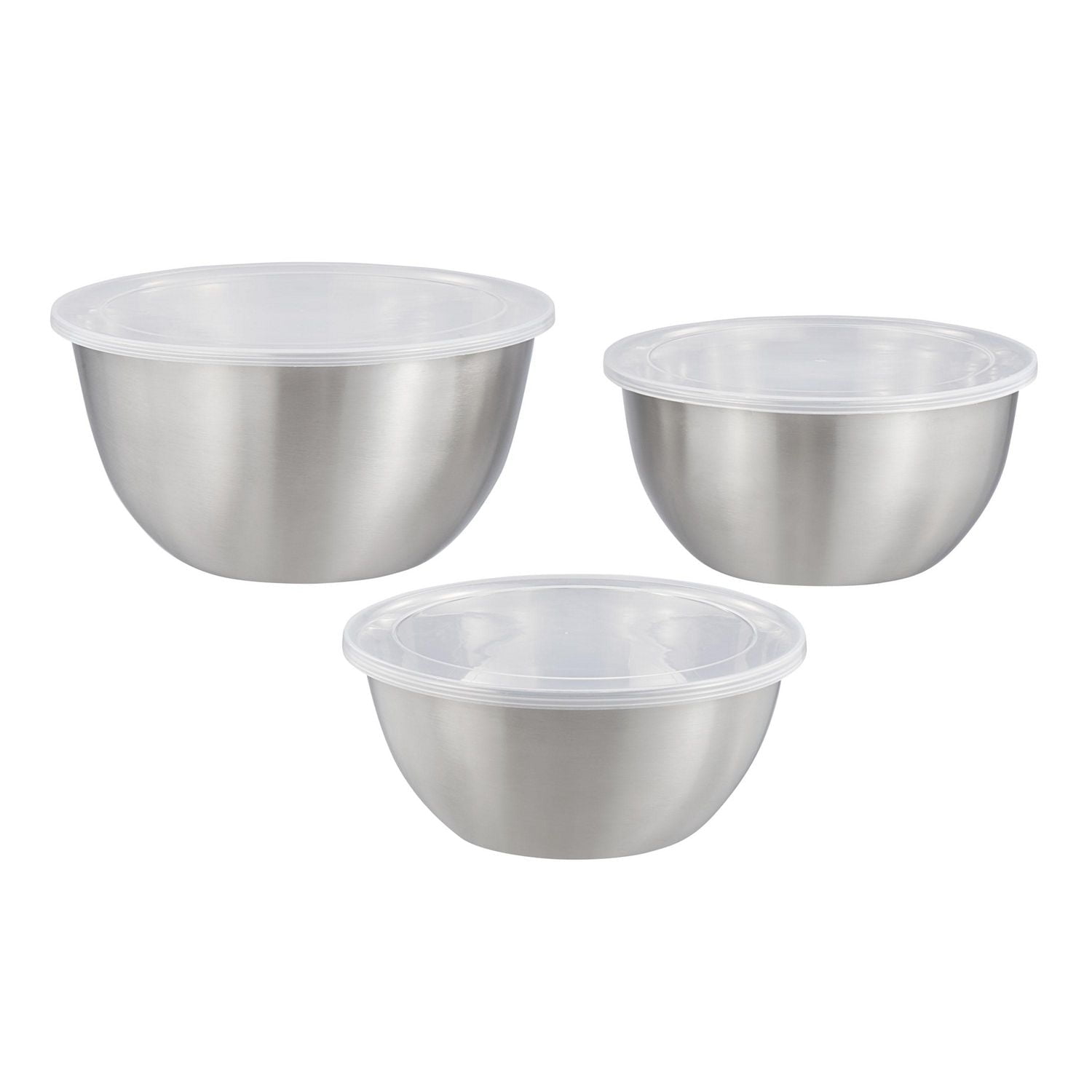 Mainstays 6-Piece Brushed Stainless Steel Mixing and Storage Bowl Set with Lids, MS 6P SS MIX BOWLS