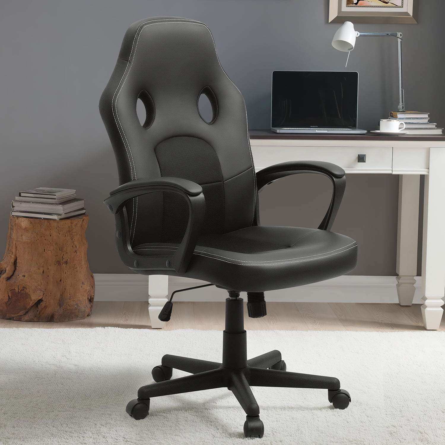 Homall Gaming Chair Leather Office Chair High Back Ergonomic Adjustable Swivel Executive Computer Chair Rolling Task,Black
