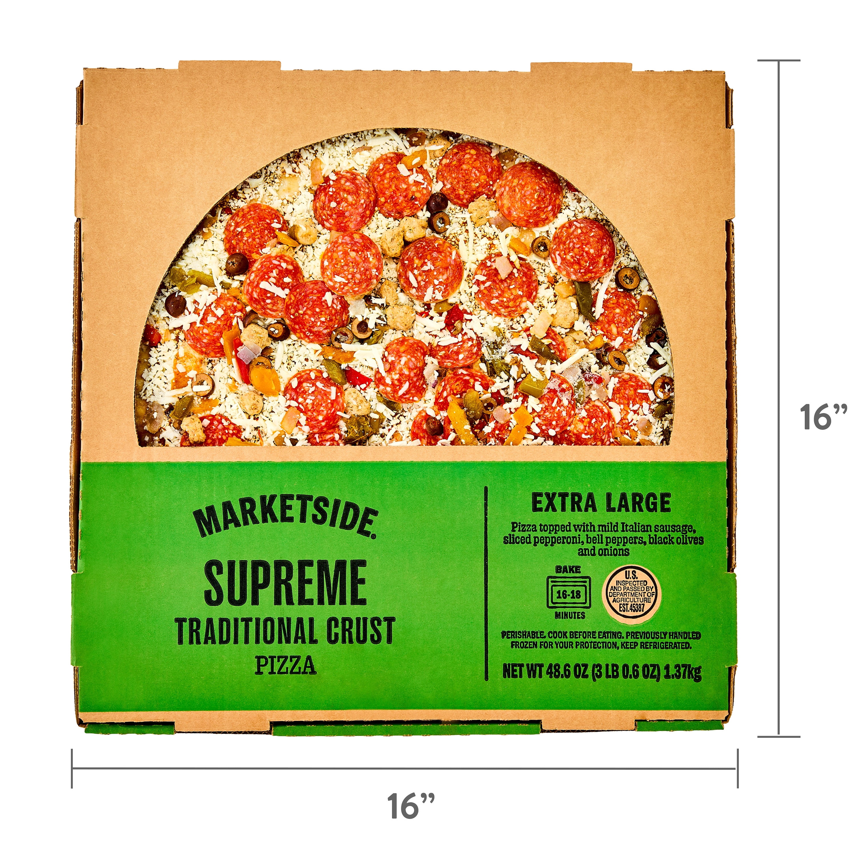 Marketside Supreme Traditional Crust Pizza with Marinara Sauce, Extra Large, 16 in, 48.6 oz (Fresh)
