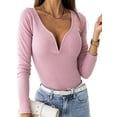 thumbnail image 3 of Uhndy Womens Long Sleeve Tops Casual V Neck Tunic Blouse Ribbed Slim Fit Shirts pink 2XL, 3 of 6