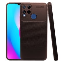 Funda de Silicon Uso Rudo Atti Rugged Carbon Real Me C15 Qualcome Edicion Cafe 1pz Mas Mica 9D