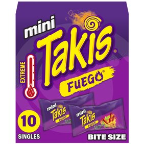 Takis Fuego Mini 10 pc / 1 oz Bite Size Box, Hot Chili Pepper & Lime Rolled Tortilla Chips