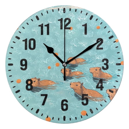 Yayeee 10 Wall Clock Battery Operated Quartz Round Silent Non-Ticking Home Decor,Capybara Splash