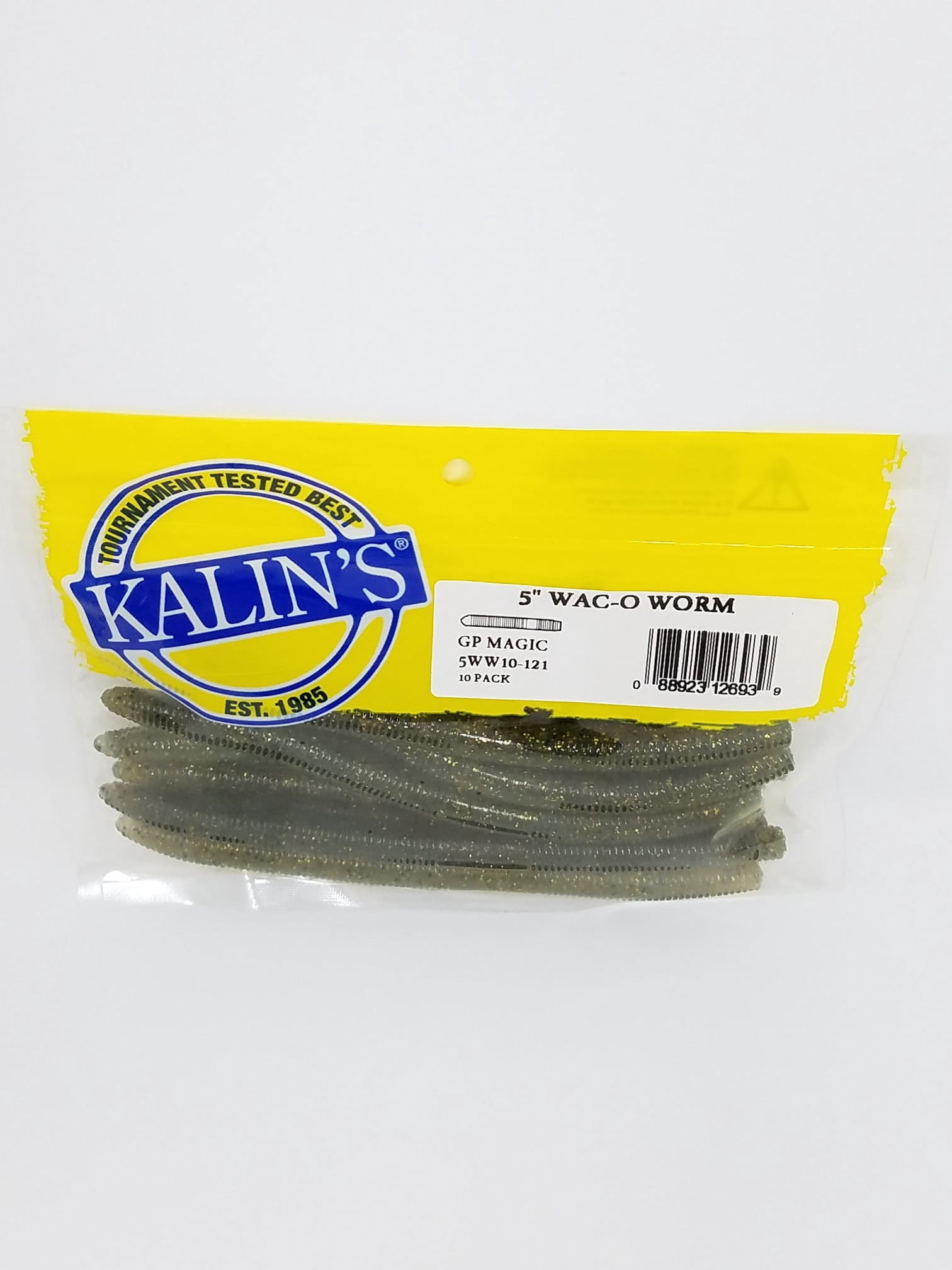 Kalin's Freshwater 5" Waco Worm Soft Plastics Fishing Bait, Green Pumpkin, Lake River 10pk