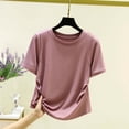 thumbnail image 2 of Uaswgudfs Women's Crewneck Short Sleeve Solid Color Summer Casual Crop Top Ribbed Waist Basic T - Shirt for Women Blouse Pink 2XL, 2 of 9
