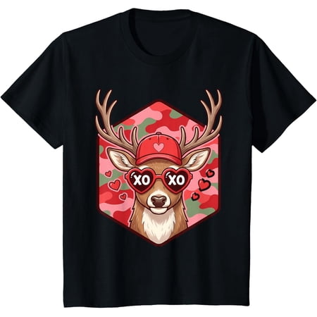 Retro Funny Boys Valentines Day Hunting Deer Camo Kids T-Shirt