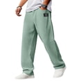 thumbnail image 2 of GrmtClth Mens Decor Label Waffle Knit Loungewear, Oversized Comfort Wide Leg Trousers, Elastic Drawstring Loose Casual Pants, Breathable Street Wear Mint Green L, 2 of 4