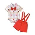 thumbnail image 5 of shqvo Baby Boy Valentines Outfits Suit Bowtie Button Dress Romper Plain Suspender Overalls Pants Set Gentleman Wedding Clothes Formal Wear, 5 of 5