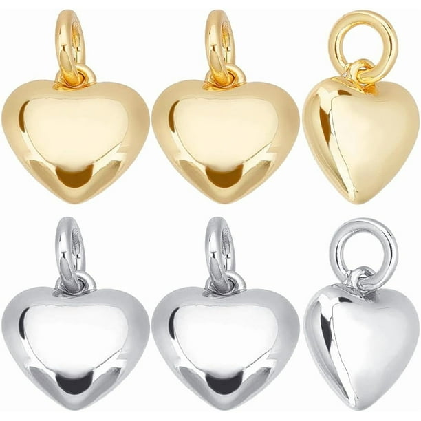 1 caja de 10 dijes de corazón de 2 colores chapados en oro de 18 quilates y platino con forma de corazón pequeño, colgantes de San Valentín con anilla de salto.