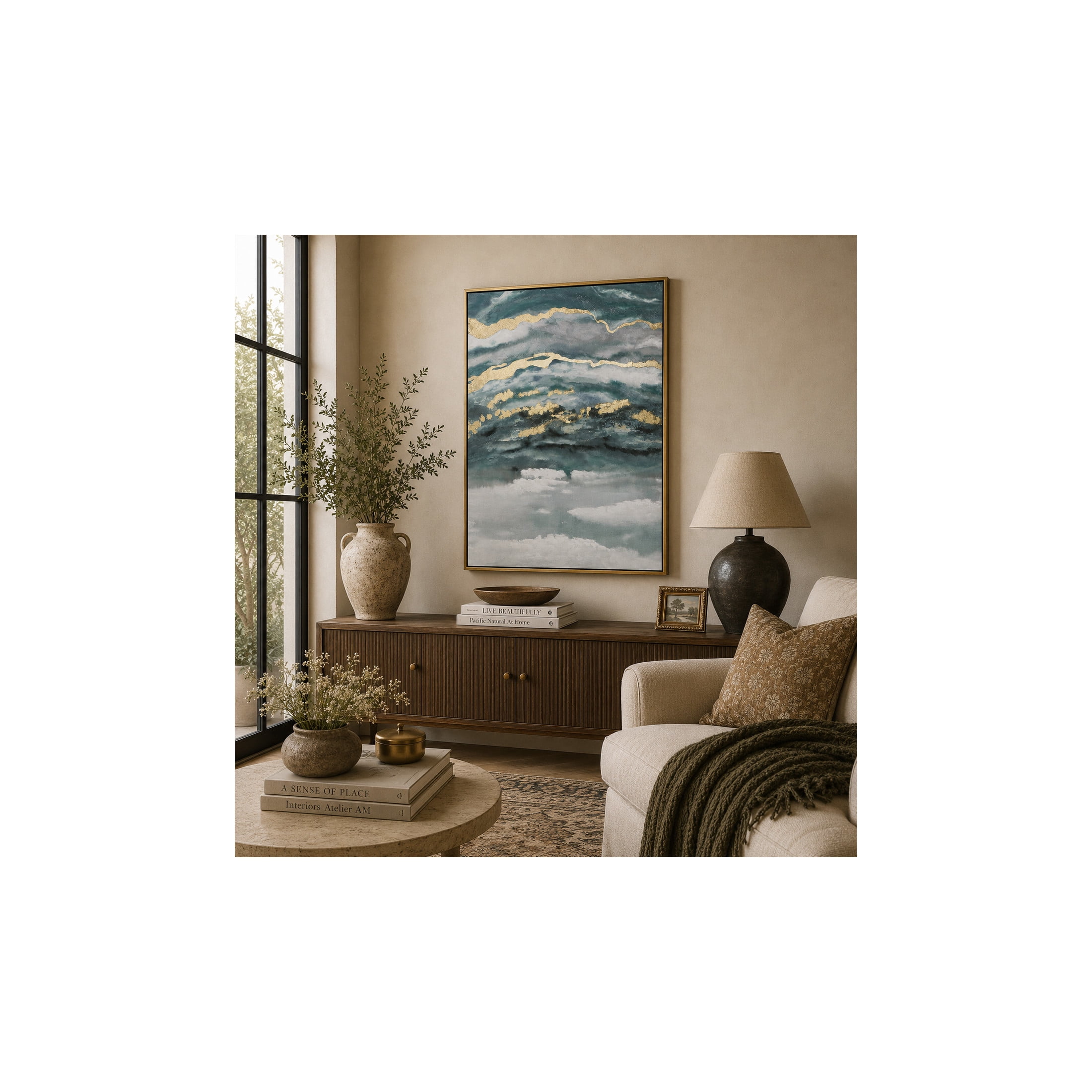36" x 48" Enlarge Slice Geode Framed Wall Art with Gold Frame, by DecMode