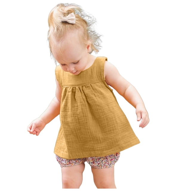 TZEWGL Linen Solid Color Vest For Toddler Sleeveless Crewneck Loose Clothes For Girls Boys size 2-3T