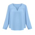thumbnail image 7 of Endives Cotton Linen Shirts For Women V Neck Long Sleeve T Shirt Tee Casual Thin Breathable Blouses Summer Vacation Tops Light Blue, 7 of 7