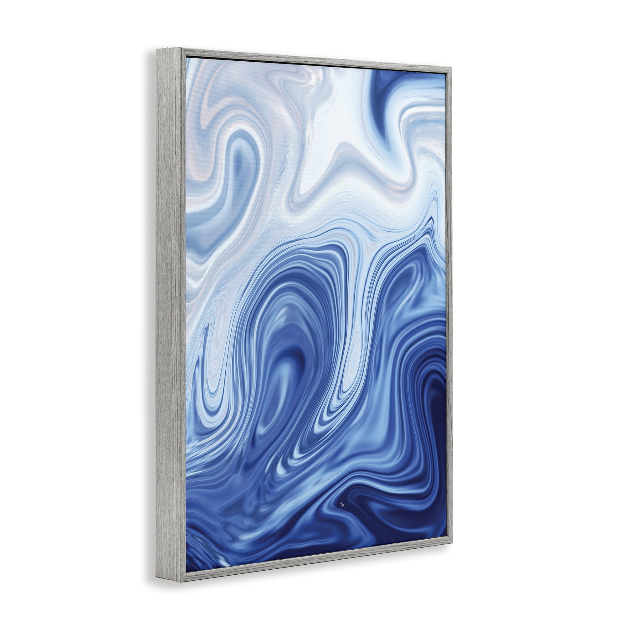 Stupell Industries Blue Marble Fluidity Gray Framed Giclee Art, design by Martina Pavlova