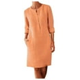 thumbnail image 2 of IDALL Summer Dresses,Boho Dresses Women's Casual Round Neck With Buttons Boho Dress Knee-Length Dress Loose Women's Dress Petite Dresses,Linen Dress,Modest Dresses Orange Dress L, 2 of 5