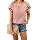 thumbnail image 2 of Blusas de Verano para Mujer, Camisetas Casuales de Corta, Cuello Redondo, Blusas Bohemias con Estampado Floral de Crochet. Rosa L, 2 of 10