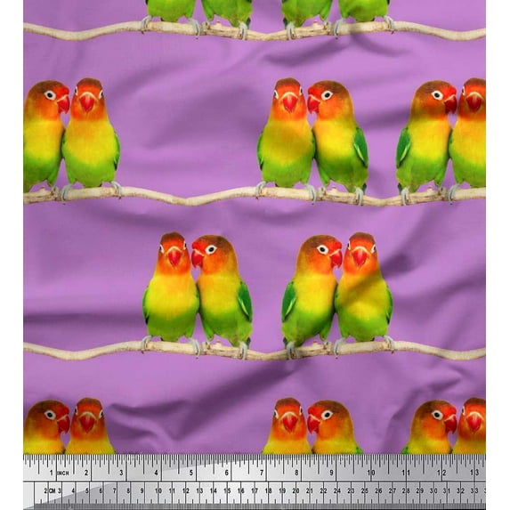 Soimoi Cotton Voile Fabric Branch & Colorful Parrot Bird Print Fabric by Yard 42 Inch Wide