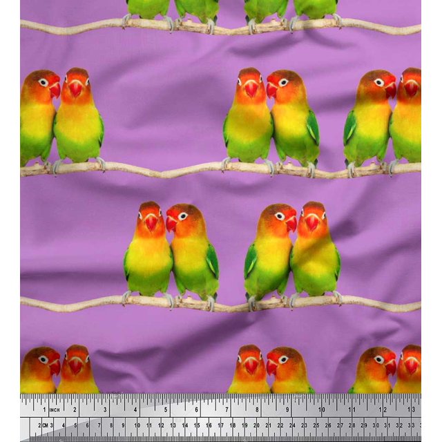 Soimoi Viscose Chiffon Fabric Branch & Colorful Parrot Bird Print Fabric by The Yard 42 Inch Wide