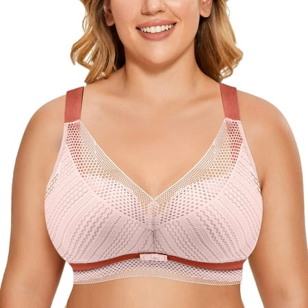 

Strapless Bras For Women Plus Size Lace Lingerie Underwire Lace Floral Unlined Plus Size Full Coverage Pink Wireless T-Shirt Bra 42/95B