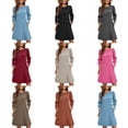 thumbnail image 3 of DuoJiaJ Womens Knit Dress, Crew Neck Puff Sleeves Tunic Dresses Pink S-2XL, 3 of 7