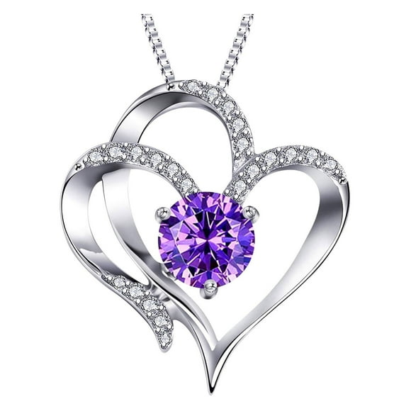 Birth Month Birthstone Necklace, Usavan Elegant Heart Pendant Alloy Necklace for Women, Adjustable Chain 12-Month Birthstone Jewelry Gift for Daughter Mom Grandma