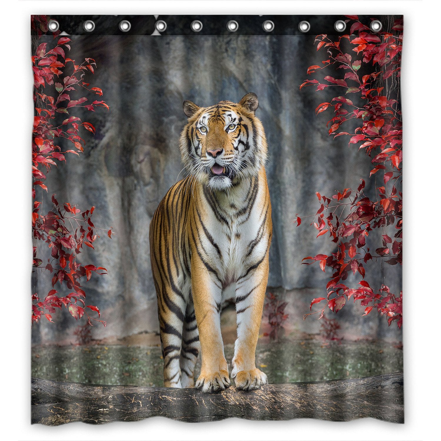 PHFZK Landscape Nature Scenery Shower Curtain, Animal Tiger Polyester