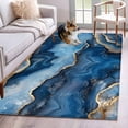 thumbnail image 2 of Blue Marble Large Area Rugs for Bedroom Living Room, Soft Non Slip Carpet Bedside Rug, Contemporary Abstract Golden Foil Texture Rectangular Floor Cover Kitchen Accent Rug 2.7'x5' for Office, 2 of 9