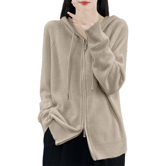 Women's Zip Up Hooded Cardigan Oversized Soft Warm Knit Sweater Casual Long Sleeve Open Front Fall Winter Pullover for Outdoors and Lounge