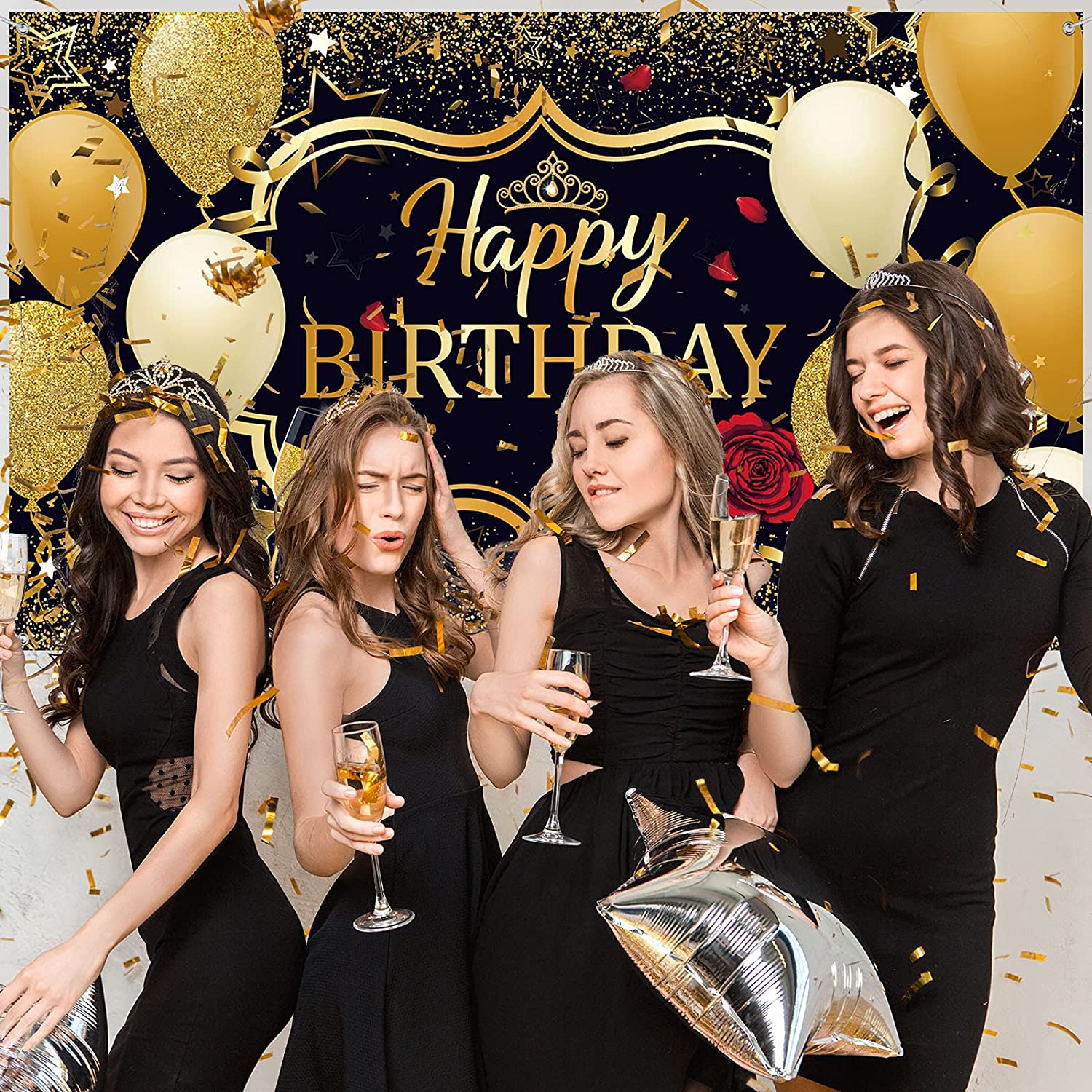 Wimpelkette Für Happy Birthday – Mit Schnurrbart & Fliege In Schwarz & Türkis