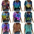 thumbnail image 4 of Ichuanyi Trendy Floral T-Shirt Women's Summer Short Sleeve Tunic Tops V Neck Graphic Tees Shirt Casual Comfy Blouses Tops, 4 of 4