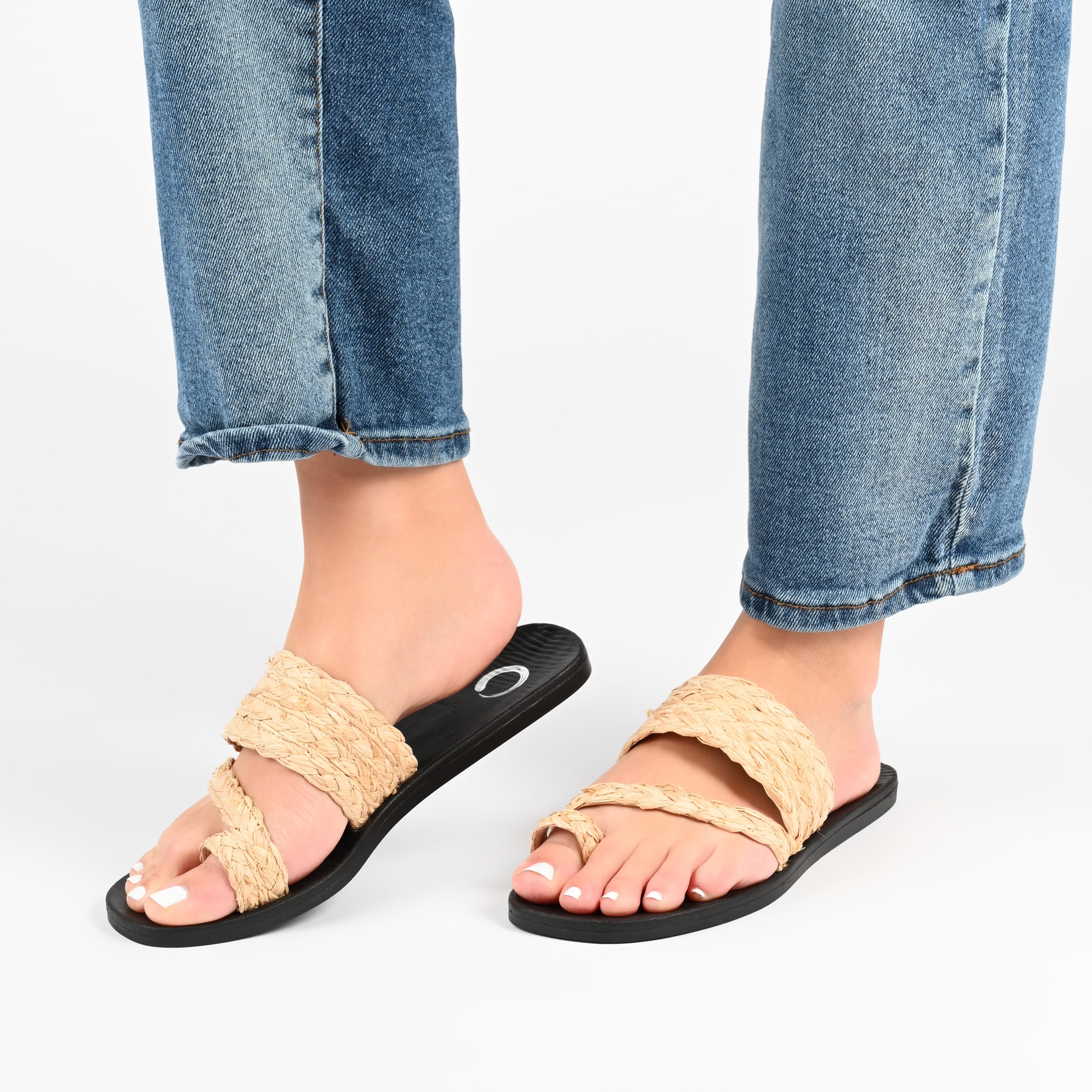 Journee Collection Womens Zindy Toe-Loop Flat Slide Sandals