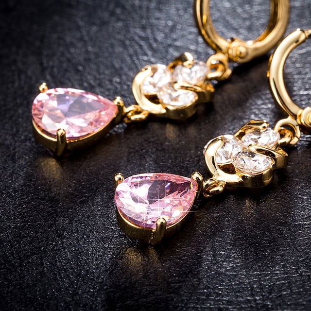 BRIGHTFUFU 1Par Aretes Colgantes De Zirconia Rosa Para Mujer Ideales Para Ocasiones Formales
